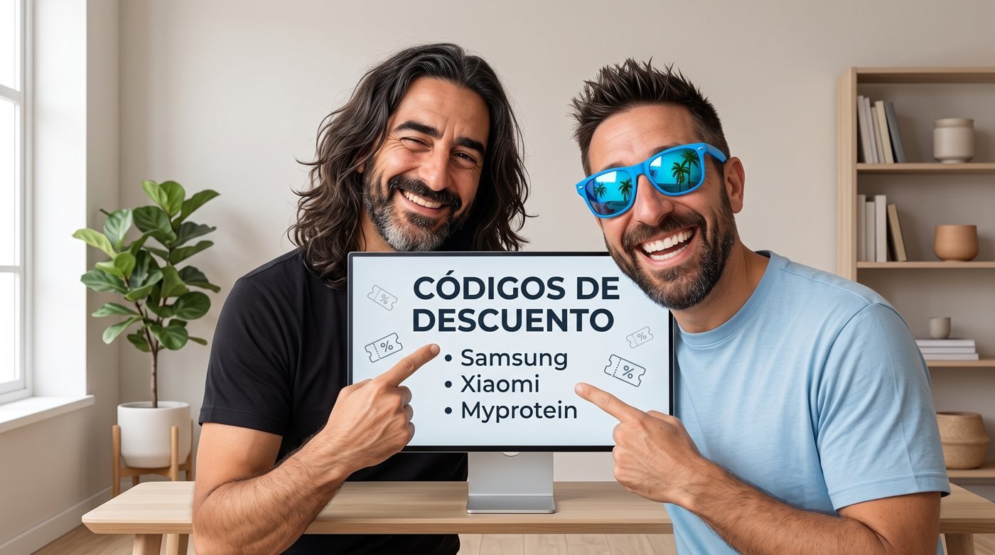 Códigos de descuento para Samsung, Xiaomi y Myprotein en pantalla.