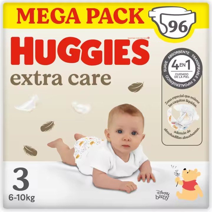 HUGGIES EXTRA CARE PAÑALES BEBÉ MEGA PACK